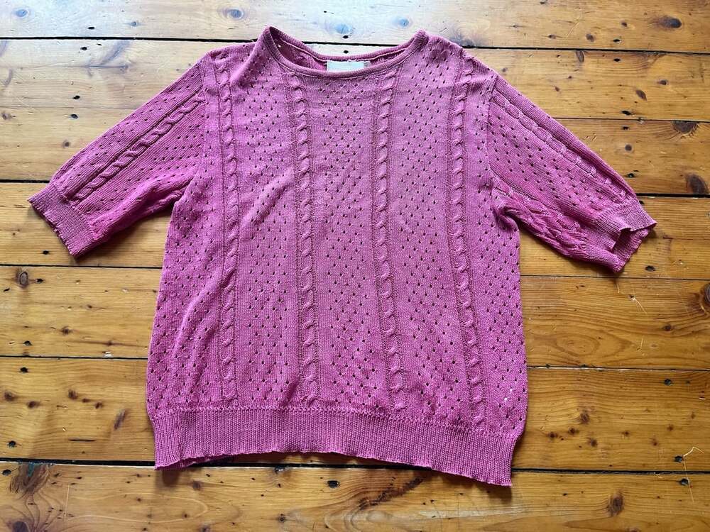 Pendleton Country Sophisticates Pink Short Sleeve Cable Knit Cotton Sweater M